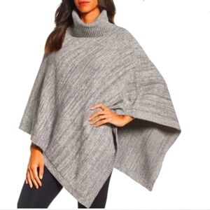 Barefoot Dreams Cozychic Point Dume Poncho Gray  Turtleneck One size